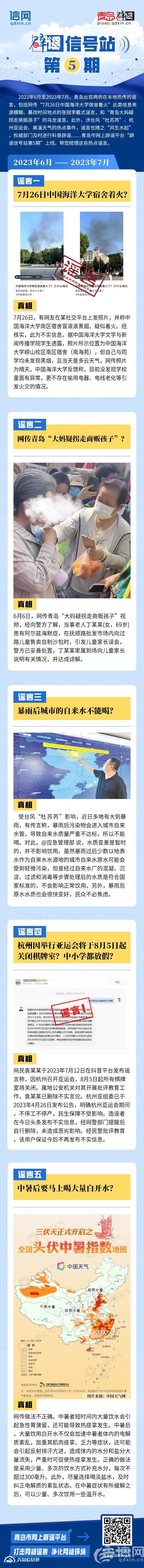 辟謠信號(hào)站第5期 | “中國(guó)海洋大學(xué)宿舍著火？”“暴雨后城市自來(lái)水不能喝？”